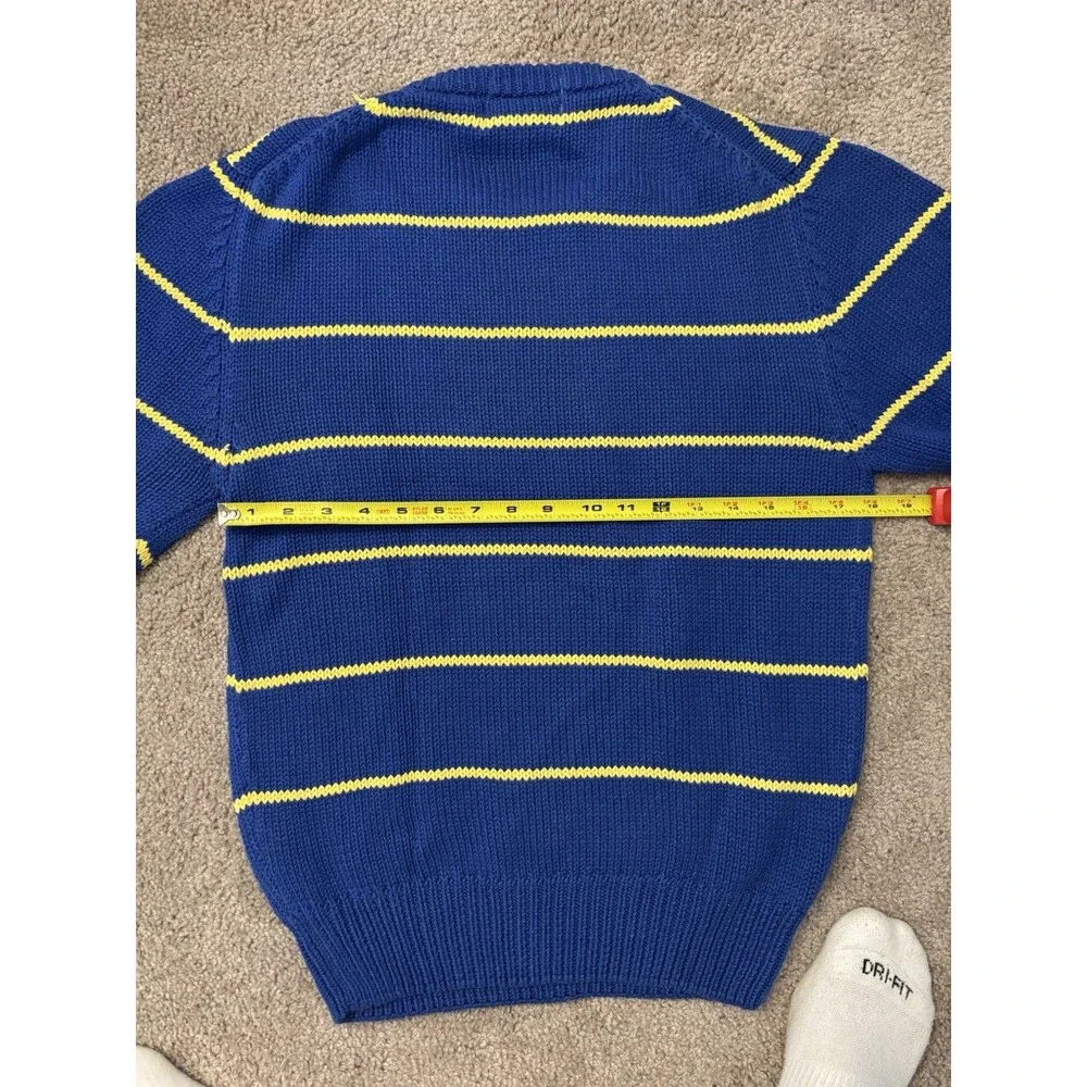 VTG 90s Eddie Bauer Striped Knit Sweater Men Medium Blue Yellow Preppy Dadcore